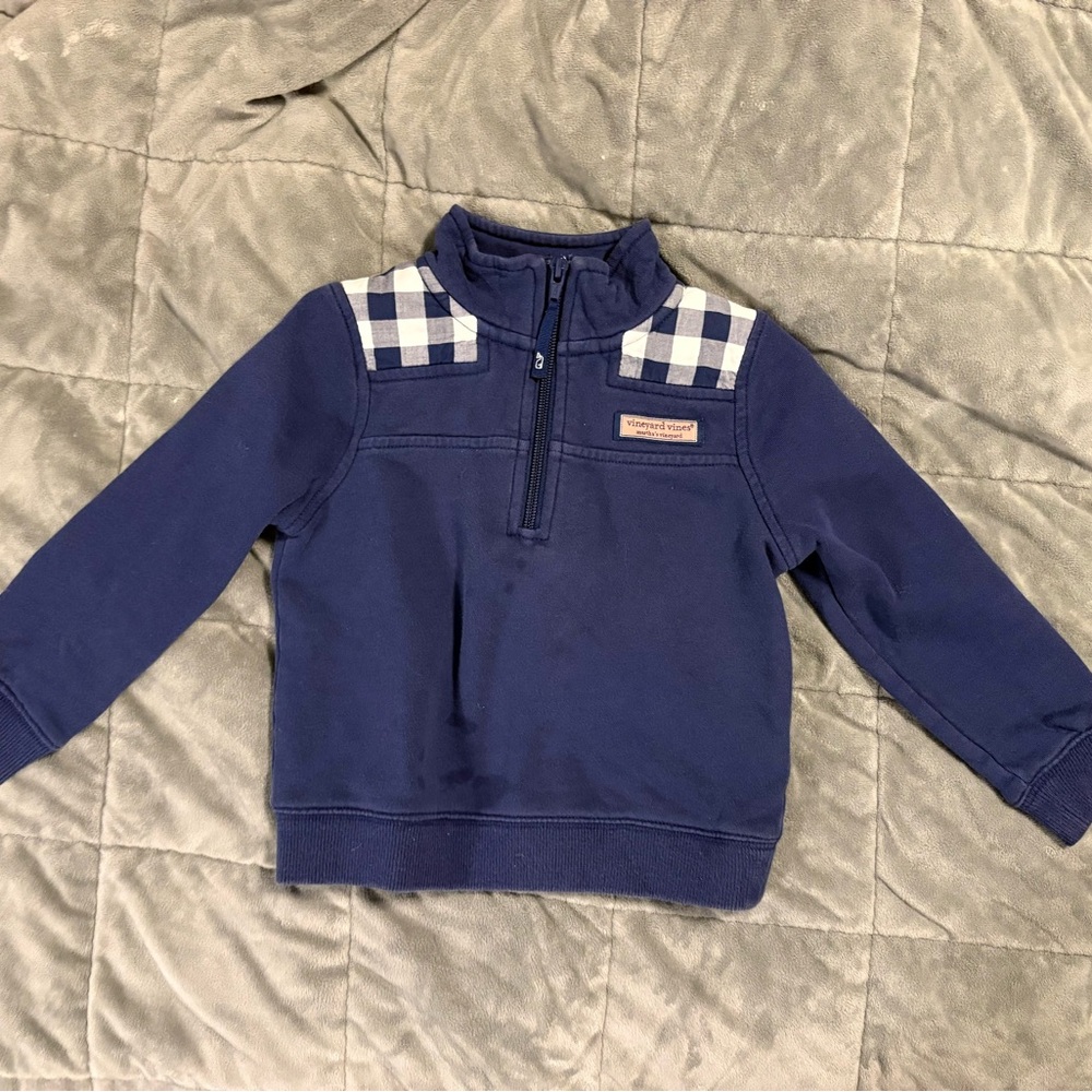 Vineyard Vines Kids Navy Sweatshirt with Plaid Accents
